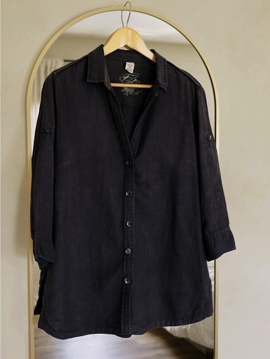 Olsen Europe Tops - 100% Linen Navy Button Up
